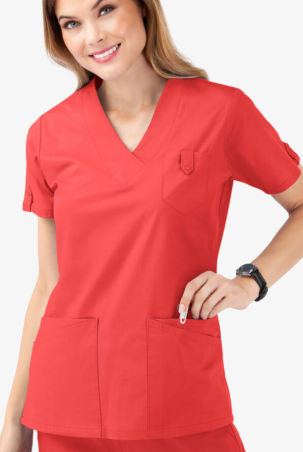 Butter-Soft STRETCH Women's 6-Pocket V-Neck Scrub Top - Radiant Red - 5