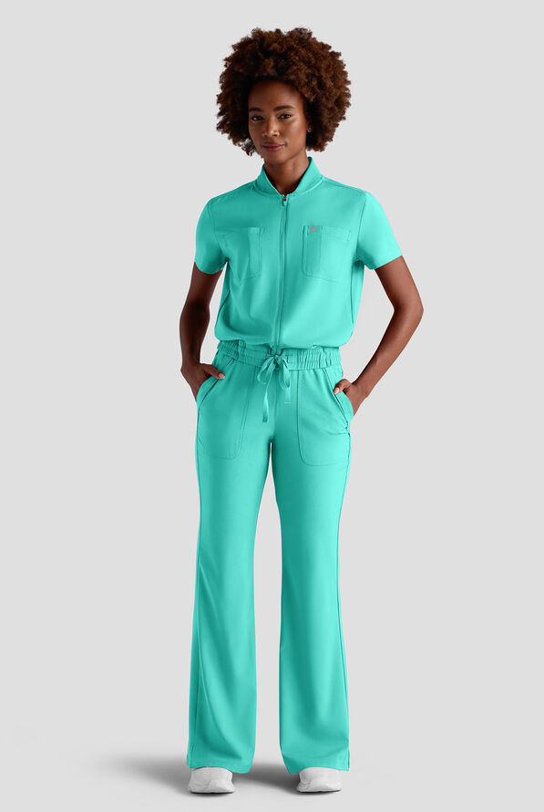 Easy STRETCH Nika Women's Zip Front Scrub Top&ndash; 2-Piece Jumpsuit Top - Aqua Dust - 2