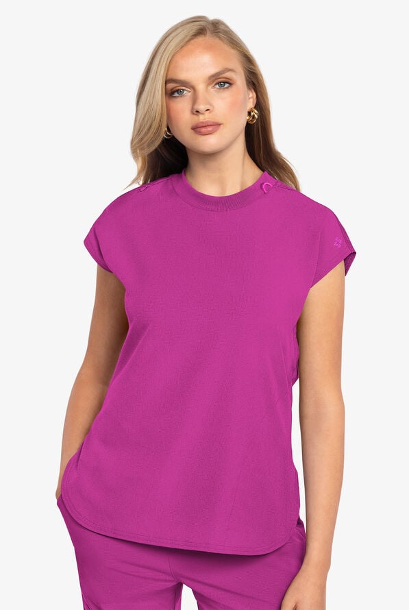 Blusa m&eacute;dica Med Couture Amp STRETCH con cuello redondo y 2 bolsillos para mujer - Plum Royale - 2
