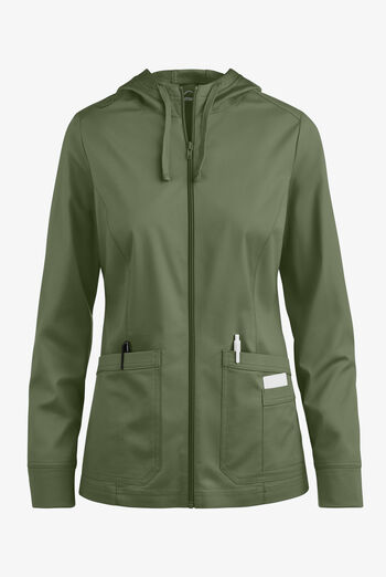 Butter-Soft STRETCH Women's 3-Pocket Zip-Front with Cozy Knit Hood and Trim Scrub Jacket