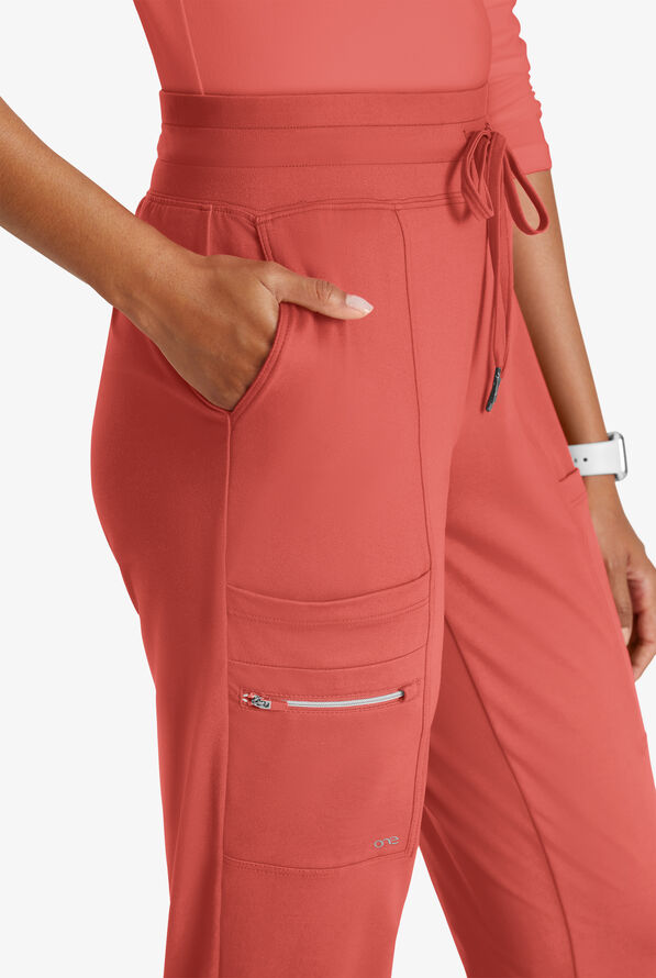 Barco One Performance Knit Pro Women's 5-Pocket STRETCH Cargo Jogger Scrub Pant - Ginger Rose - 2