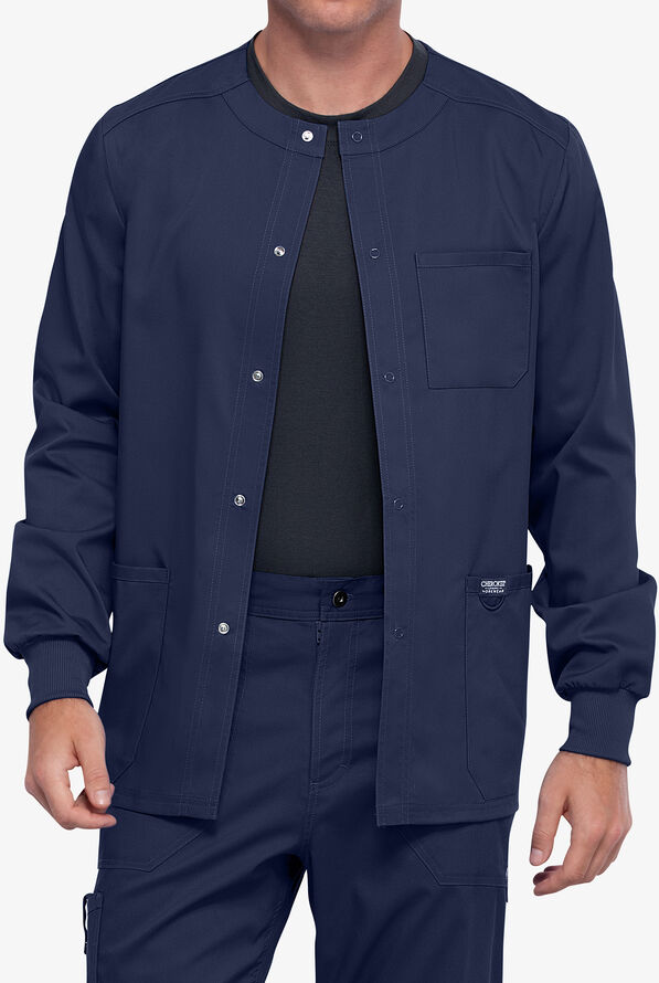 Cherokee Workwear Revolution Men's 3-Pocket STRETCH Snap Front Scrub Jacket - Navy - 2