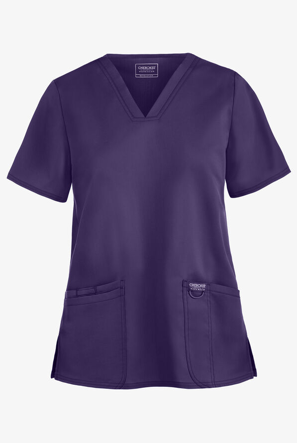 Cherokee Workwear Revolution Women's 3-Pocket STRETCH V-Neck Scrub Top - Grape - 1