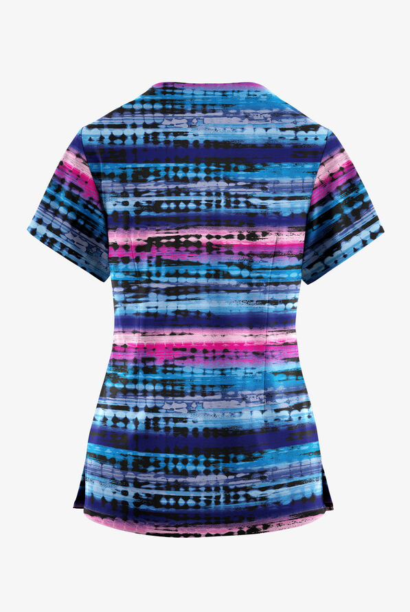 Butter-Soft Originals Rio Stripe Women's 2-Pocket Scallop Neck Print Scrub Top - null - 2