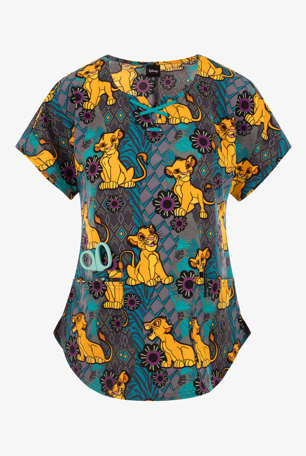 Tooniforms Disney's Roaring Simba Women's 2-Pocket STRETCH V-Neck