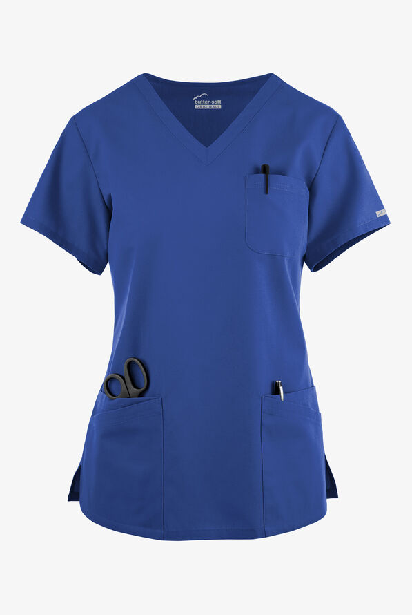 Blusa médica Butter-Soft Originals con cuello en V curvo y 7 bolsillos para mujer - Galaxy - 1