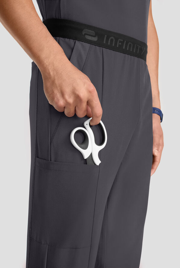 Infinity GNR8 Men's 5-Pocket STRETCH Logo Waistband Straight Leg Cargo Scrub Pant - Pewter - 2