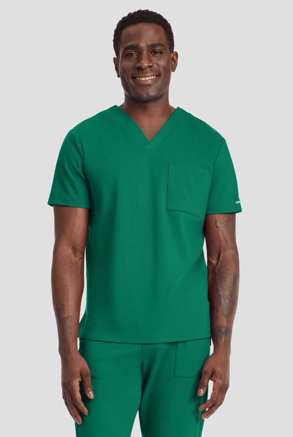 Cherokee Achieve Men's 1-Pocket STRETCH V-Neck Knit Scrub Top - Hunter - 2