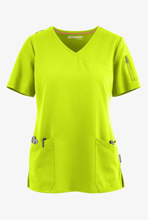 Blusa m&eacute;dica MOVEMENT by Butter-Soft Capella estilo cruzado con 5 bolsillos para mujer - Intense Lime - 1