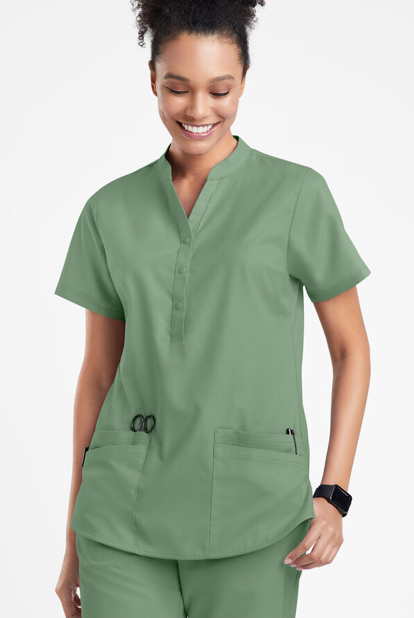 Strictly Scrubs Women's 6-Pocket Mandarin Collar Scrub Top - Seaspray - 2