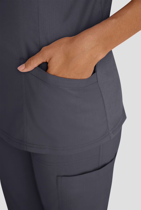 Butter-Soft STRETCH FLXTEK+ Women's 3-Pocket Crew Neck Scrub Top - Pewter - 8