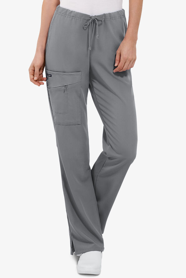 Jockey Women's 4-Pocket STRETCH Back Elastic Drawstring Cargo Scrub Pants - Pewter - 1