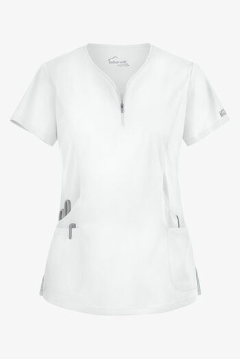 Butter-Soft STRETCH Women's 4-Pocket Curved Neck Zipper Scrub Top