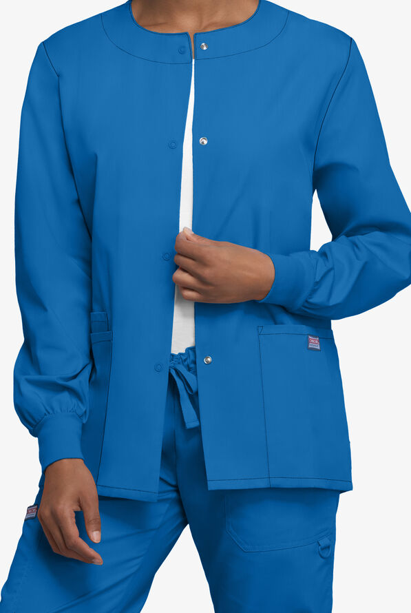 Cherokee Workwear Women's 3-Pocket Snap Front Scrub Jacket - Royal - 3