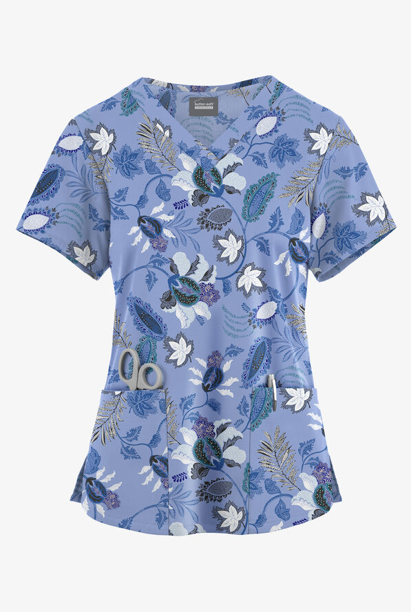 Butter-Soft Originals Imperial Jacobean Ceil Women's 4-Pocket Rounded V-Neck Print Scrub Top - null - 1