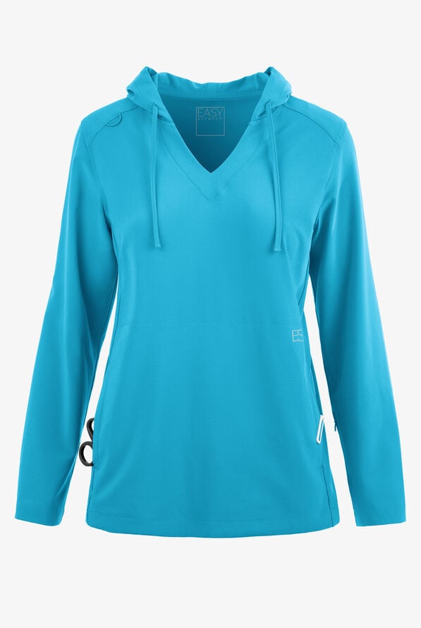 Easy STRETCH Billie Women’s 4-Pocket Pullover Scrub Hoodie - Turquoise - 1