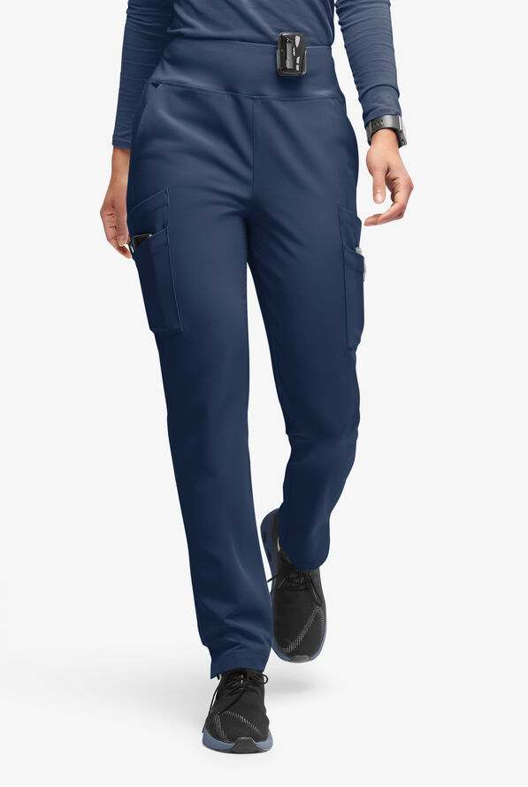 Movement by Butter-Soft Carina Women’s 7-Pocket Skinny Yoga Inspired  Scrub Pant - Petite - Navy - 1