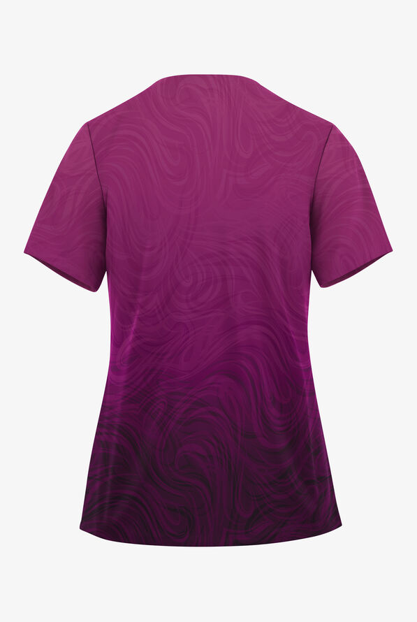 Easy STRETCH Radiant Ripples Eggplant Women's V-Neck Print Scrub Top - null - 2