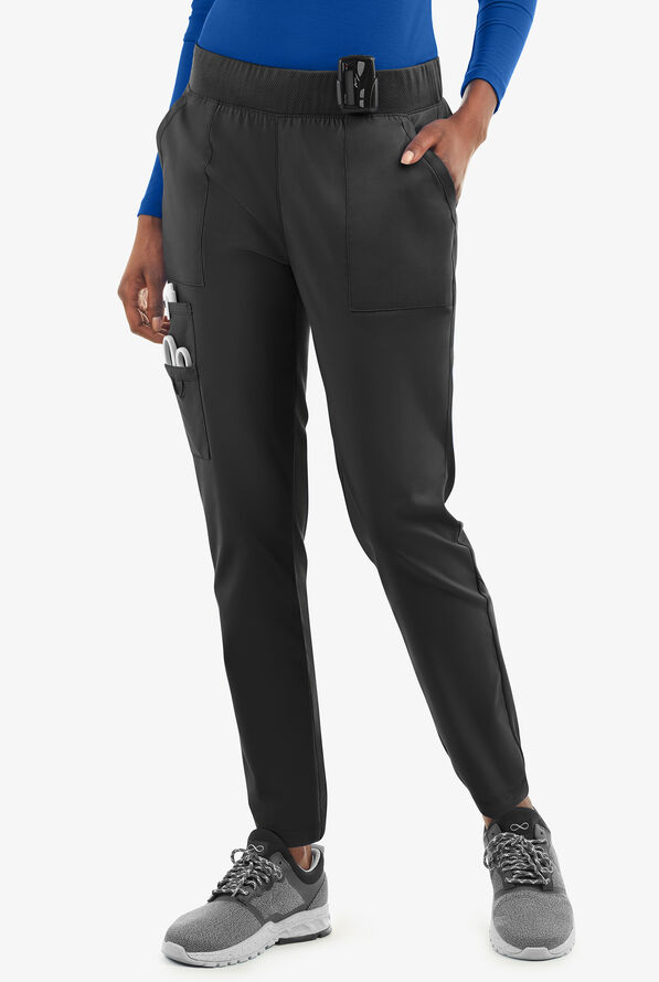 UA Exclusive Cherokee Workwear Professionals Active Women's 6-Pocket STRETCH Half Jogger Scrub Pants - Petite - Black - 1