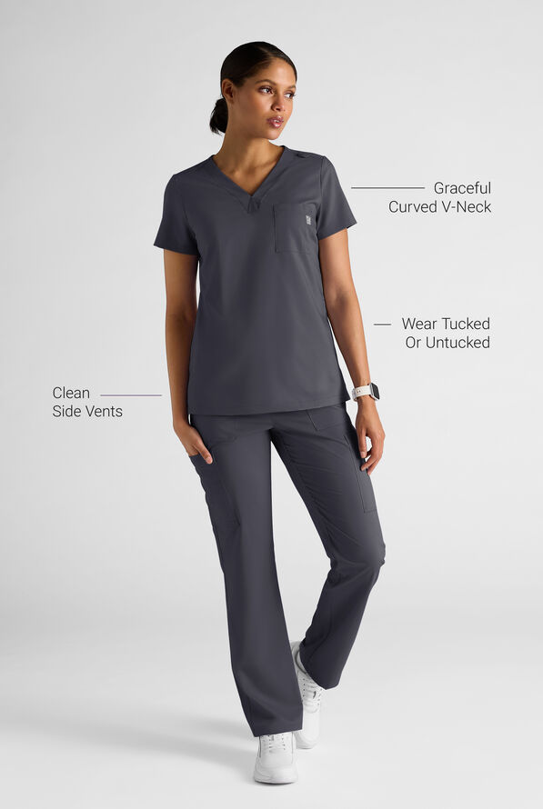 Blusa m&eacute;dica Butter-Soft STRETCH FLXTEK+ con cuello en V y 2 bolsillos para mujer - Pewter - 3