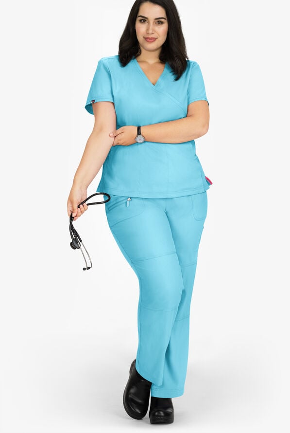 koi Lite™ Peace Women's 6-Pocket Drawstring Scrub Pants - Petite - Sky - 3