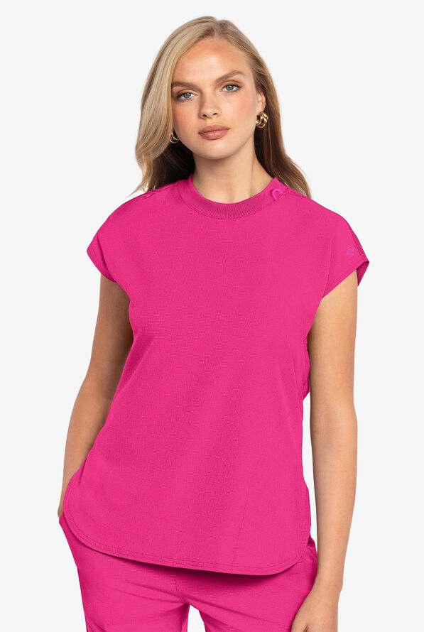 Med Couture Amp Women's 2-Pocket STRETCH Tuck in Dolman Crew Neck Scrub Top - Pink Power - 2