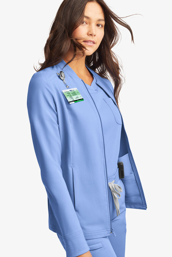 ReSurge Quartz Women&rsquo;s 6-Pocket Long Sleeve Zip Front Scrub Jacket - Ceil Blue - 6