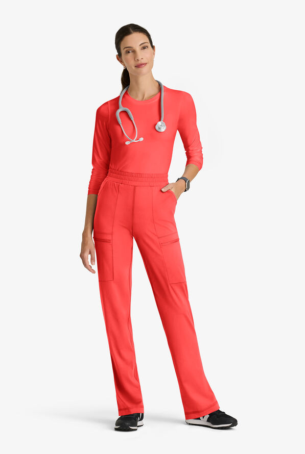 Grey's Anatomy by Barco Knit STRETCH Momentum Women's 6-Pocket Cargo Scrub Pants - Radiant Coral - 4