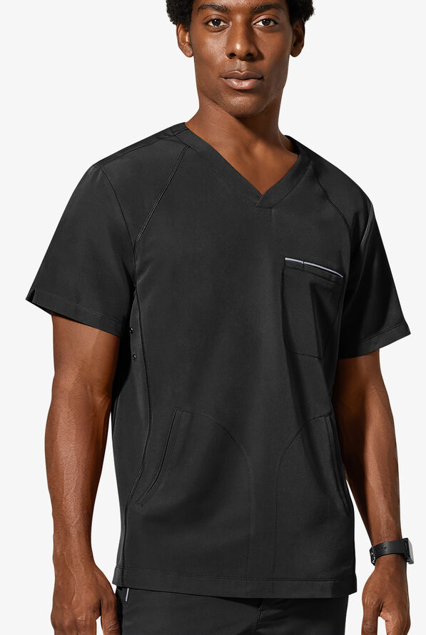 Healing Hands 360 Steven Men's 3-Pocket STRETCH  V-Neck Scrub Top - Black - 2