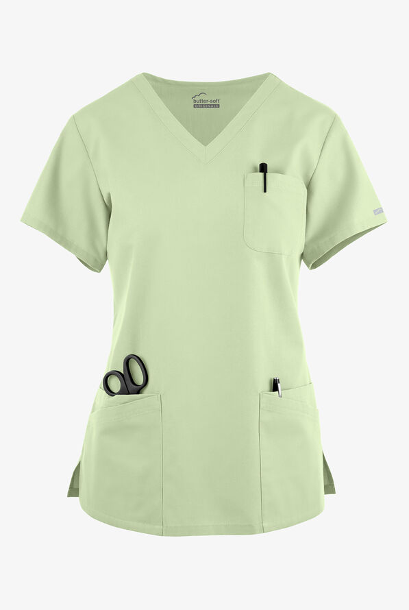 Blusa médica Butter-Soft Originals con cuello en V curvo y 7 bolsillos para mujer - Spring Mint - 1