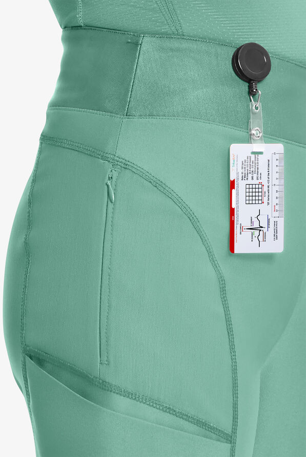 Infinity GNR8 Kinetic Knit Women's 5-Pocket STRETCH Cross-Over Waistband Wide Leg Scrub Pants - Matcha Latte - 3