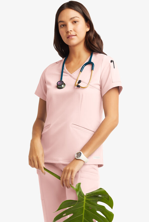 Blusa m&eacute;dica ReSurge by Butter-Soft estilo cruzado con 5 bolsillos para mujer **Ligeramente IRREGULAR** - Sweet Pink - 6