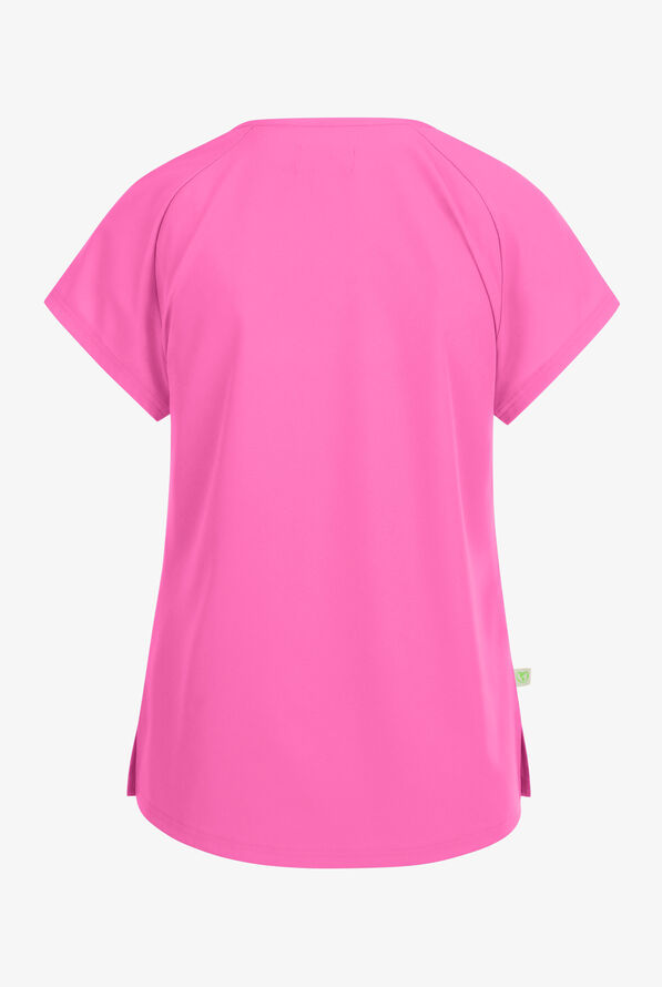 Planet koi Kallani Women's 1-Pocket STRETCH Rouched Shoulder Jewel Neck Scrub Top - Strawberry Moon - 2