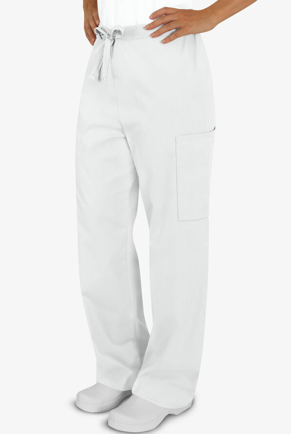 Butter-Soft Core Unisex 4-Pocket Drawstring Scrub Pants - Tall - White - 1