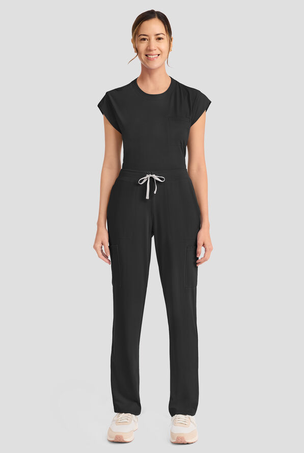 Cherokee Achieve Women's 5-Pocket STRETCH Elastic Waist Drawstring Cargo Scrub Pants - Black - 5