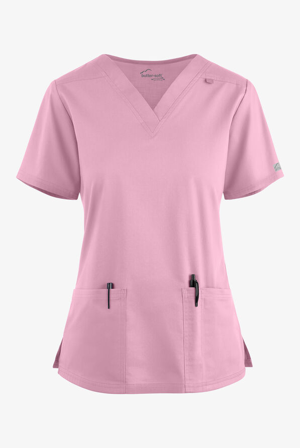 Blusa m&eacute;dica Butter-Soft STRETCH con cuello en V y 4 bolsillos para mujer - Cherry Blossom - 1