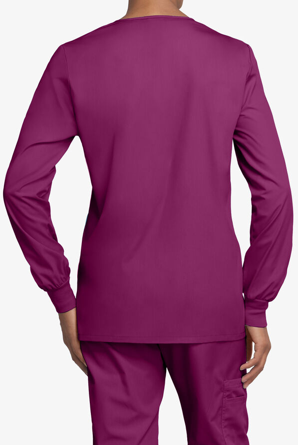 Cherokee Workwear Women's 3-Pocket Snap Front Scrub Jacket - Wine - 3