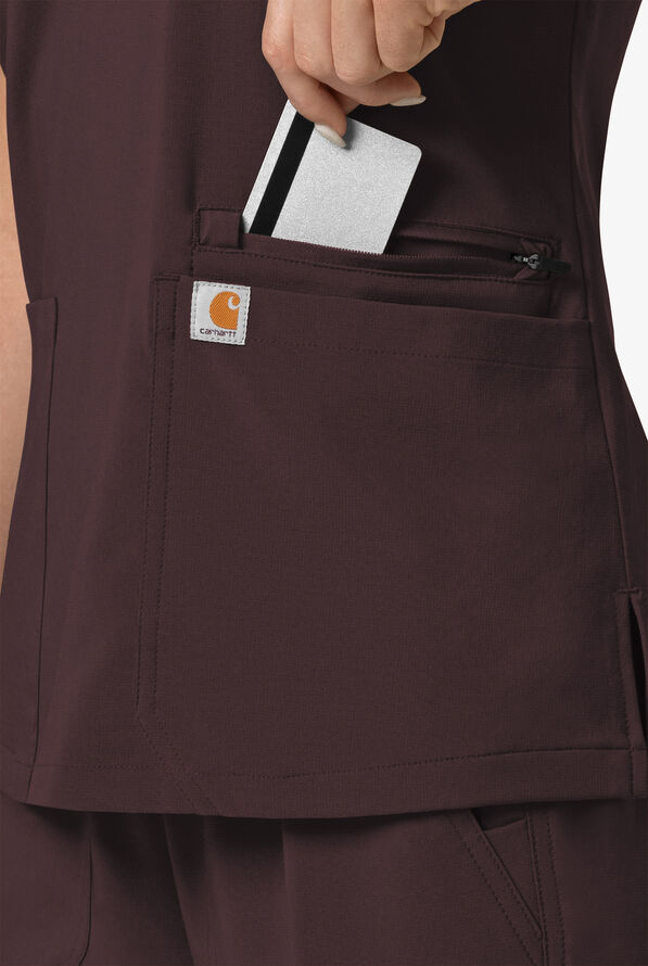 Carhartt Cross-Flex Force Women's 3-Pocket STRETCH Knit Panel Scrub Top - Dark Sepia - 3
