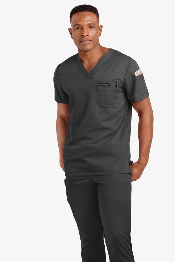 Advantage STRETCH Men's 4-Pocket V-Neck Scrub Top - Black - 2
