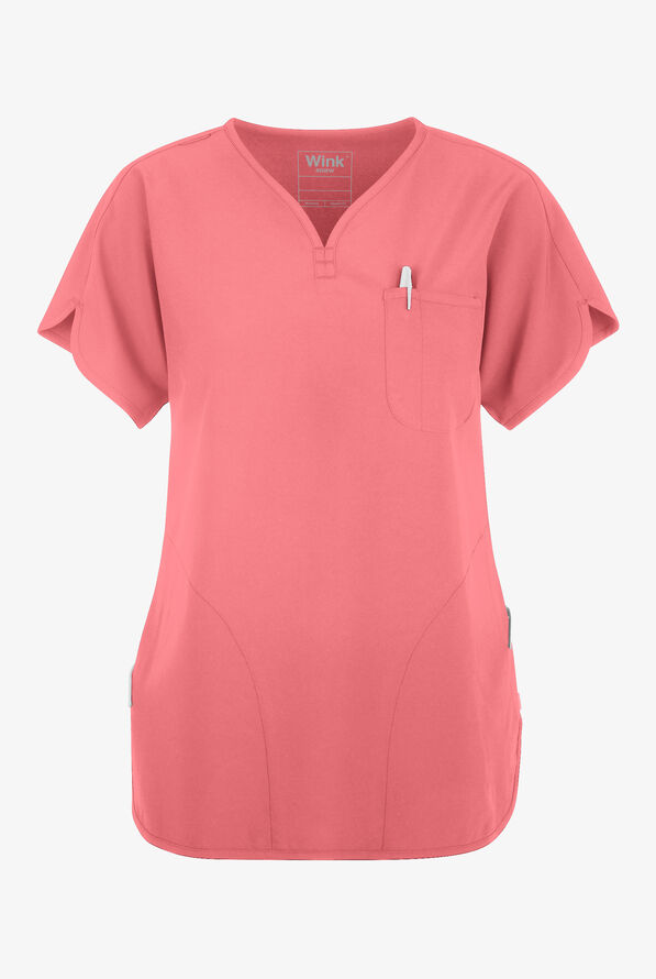 Wink Renew Women's 3-Pocket STRETCH Dolman Notch Sleeve Y-Neck Scrub Top - Paradise Pink - 1