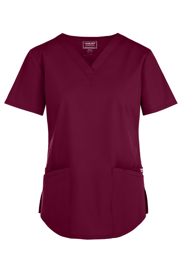 Blusa médica Cherokee Workwear Professionals con cuello en V y 3 bolsillos para mujer - Wine - 1