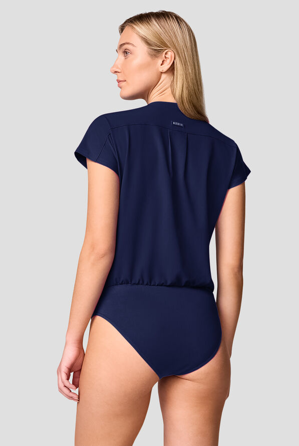 Med Couture Amp Women's 1-Pocket STRETCH Dolman Sleeve V-Neck Scrub Body Suit - Navy - 2