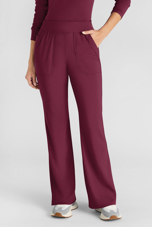 Easy STRETCH Sydney Women's Flare Leg Scrub Pants &ndash; 2-Piece Jumpsuit Bottom - Wine - 2