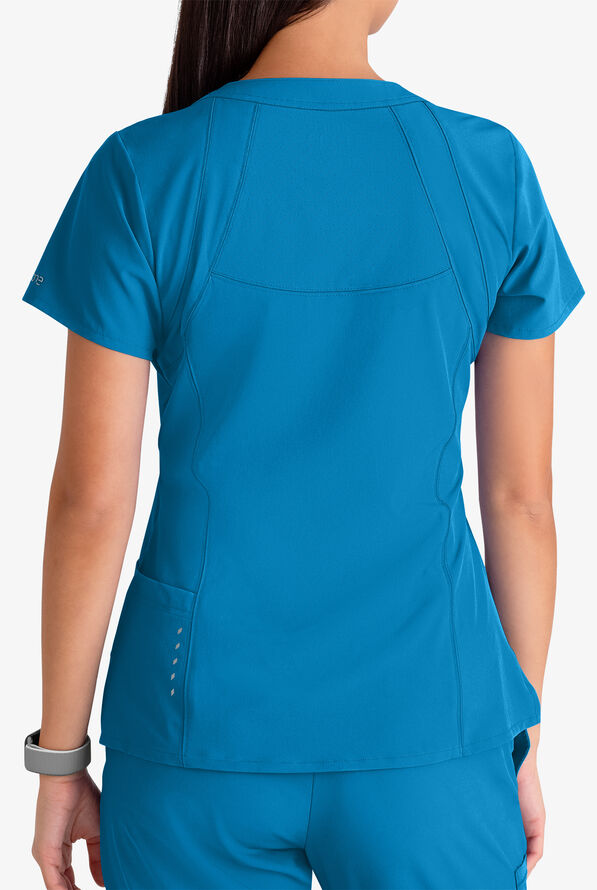 Barco One Racer Women's 4-Pocket STRETCH Perforated Detail V-Neck Scrub Top - Wave Blue - 4