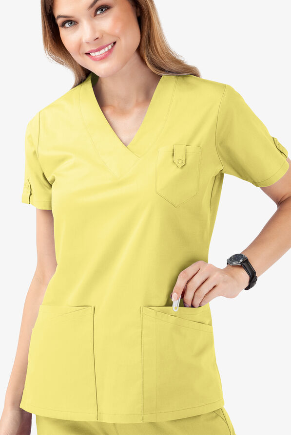 Butter-Soft STRETCH Women's 6-Pocket V-Neck Scrub Top - Lemon Sherbet - 5
