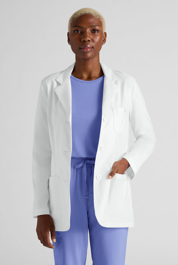 Easy STRETCH Simone Women’s 29 1/2"  5-Pocket Consultation Scrub Lab Coat - White - 1
