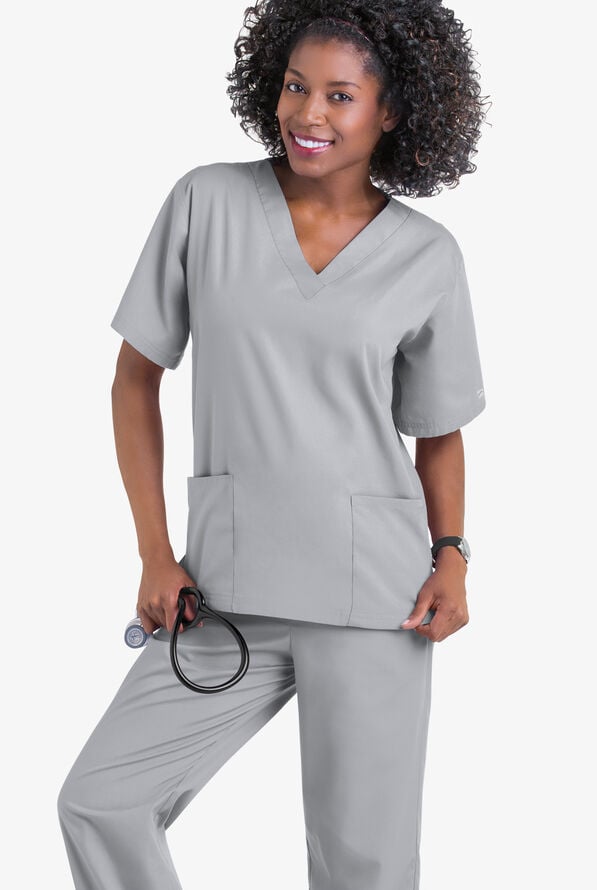 Butter-Soft Core Women's 2-Pocket V-Neck Scrub Top - Silver - 2