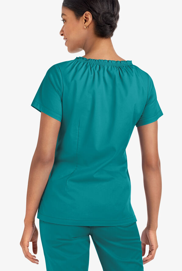 Blusa m&eacute;dica UA Butter-Soft STRETCH estilo campesina con mangas cortas y 6 bolsillos para mujer - Teal - 4