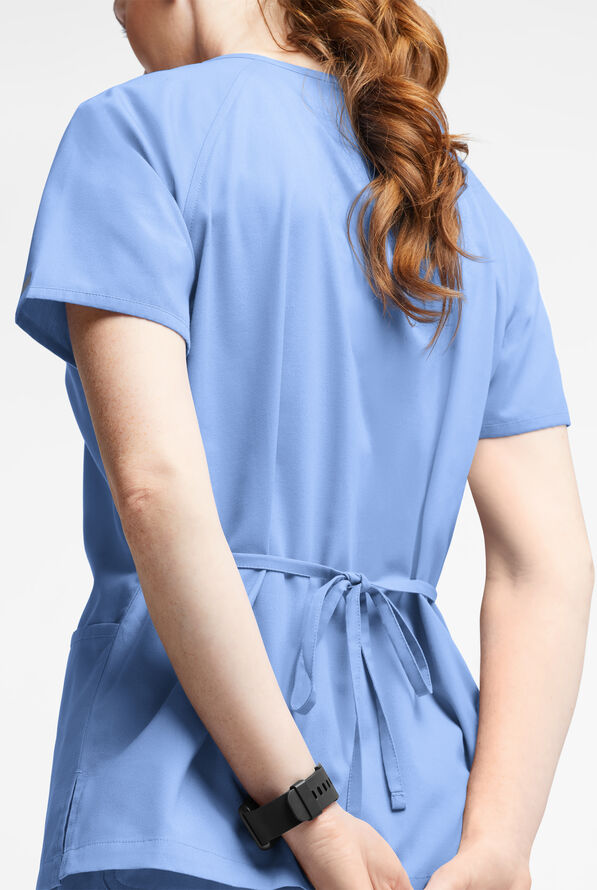 Butter-Soft Originals Women's 3-Pocket Mock Wrap Scrub Top - Ceil Blue - 3