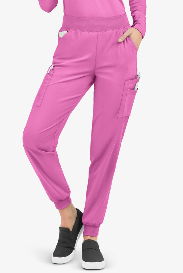Easy STRETCH Mila Women's 7-Pocket Jogger Scrub Pants - Magnesium Pink - 1